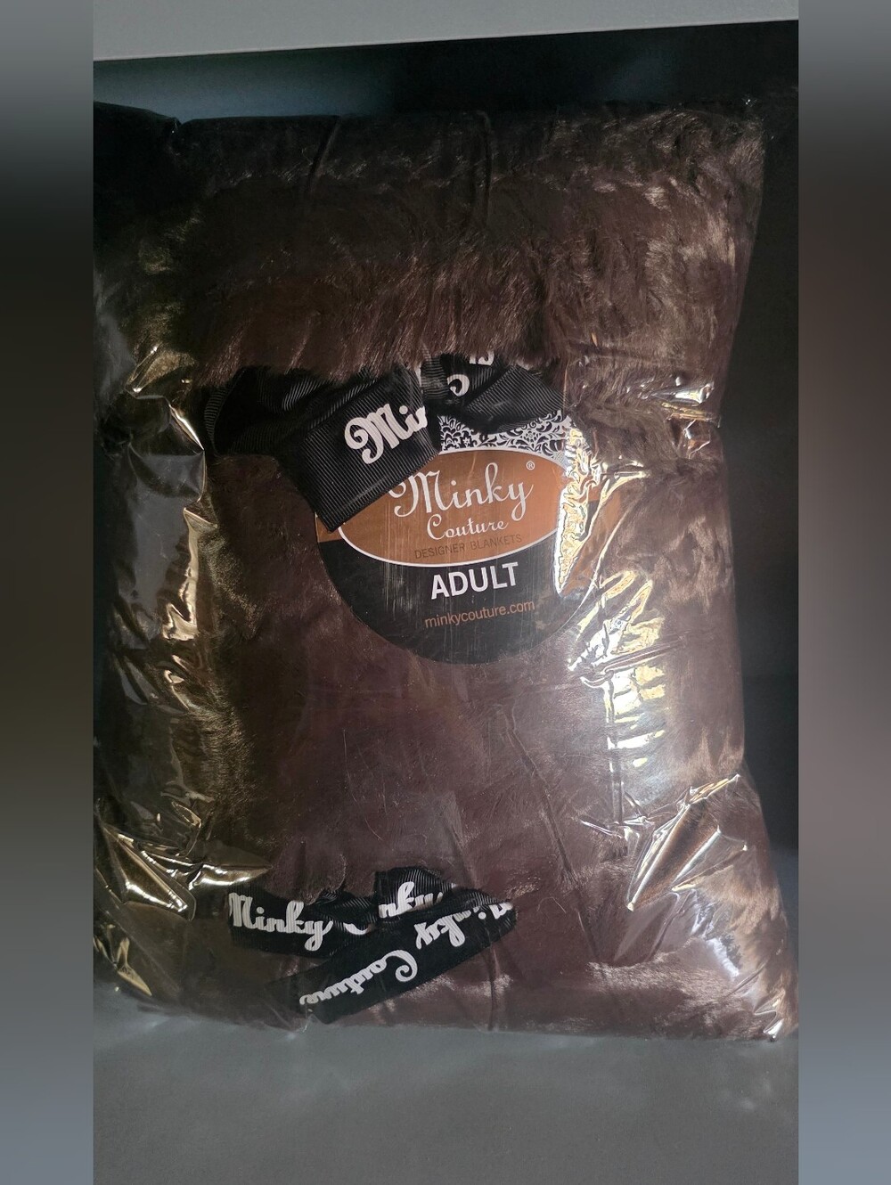 Minky Couture Faux Fur Adult Plush Blanket In Brown